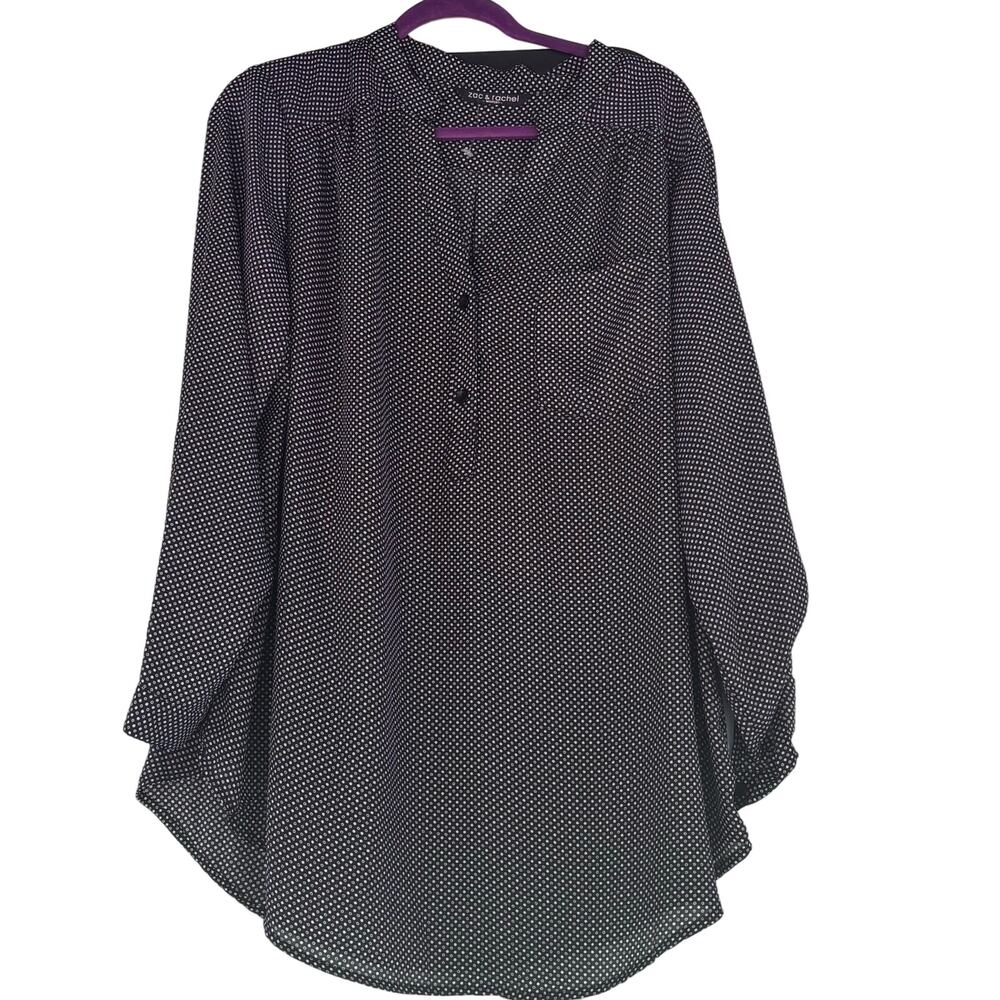 Zac & Rachel Black Blouse Top Womans 2X Longline Flowy Airy Roll Tab Sleeve